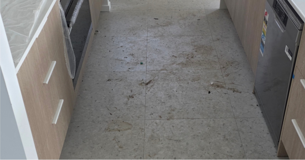 Dusty construction site interior before builders clean